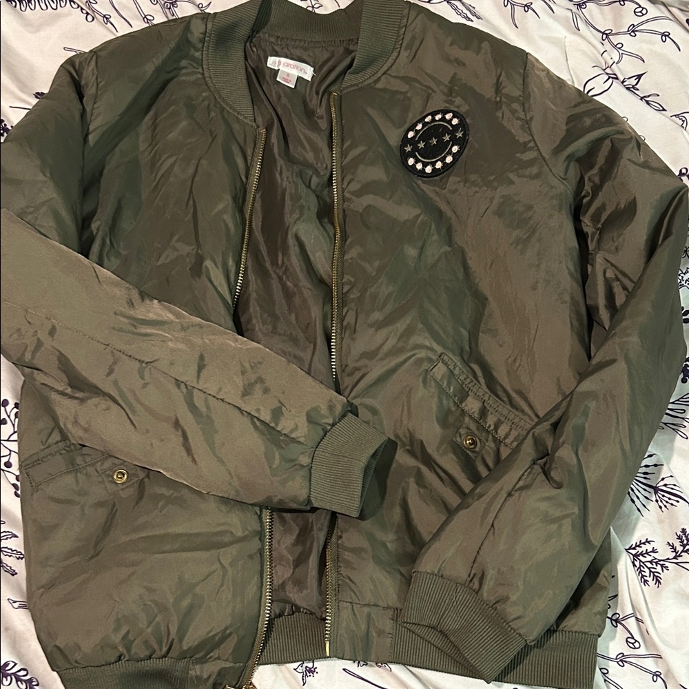 Xhilaration Khaki Bomber Jacket with Patch